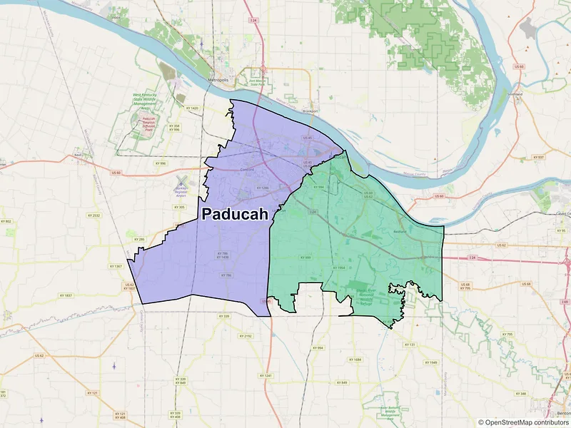 Map of Paducah, Kentucky and ZIP codes