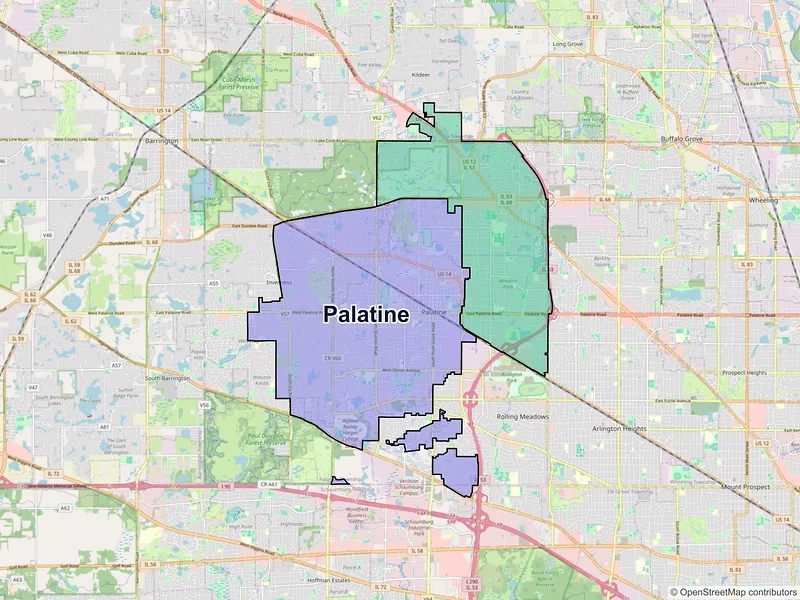 Map of Palatine, Illinois and ZIP codes