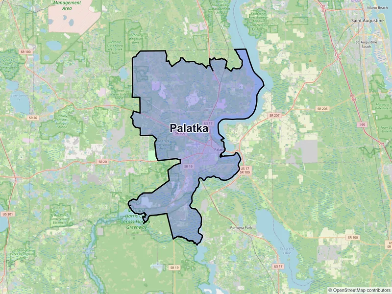 Map of Palatka, Florida and ZIP codes