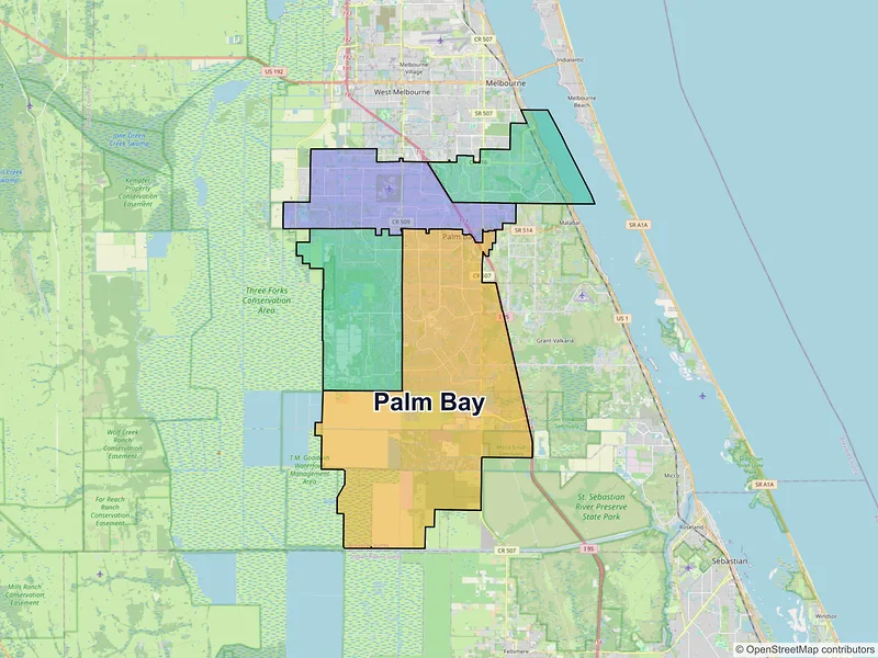 Map of Palm Bay, Florida and ZIP codes