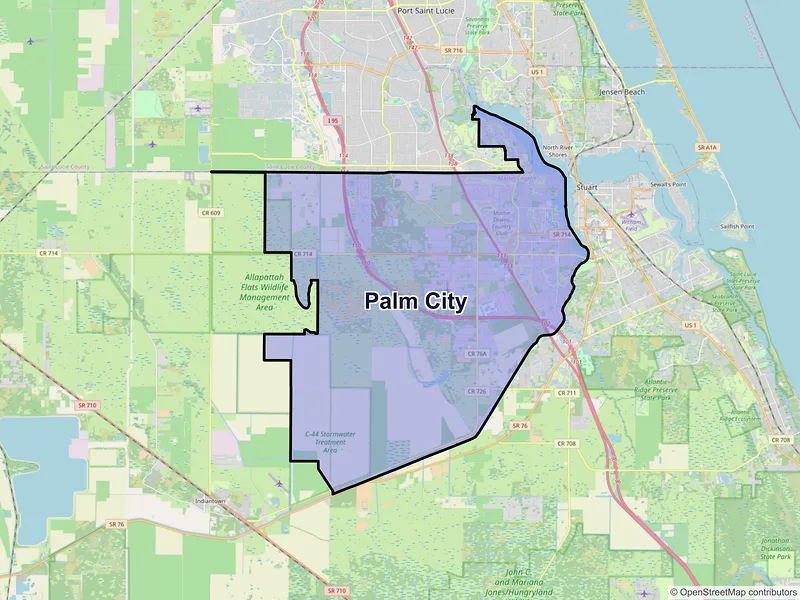 Map of Palm City, Florida and ZIP codes