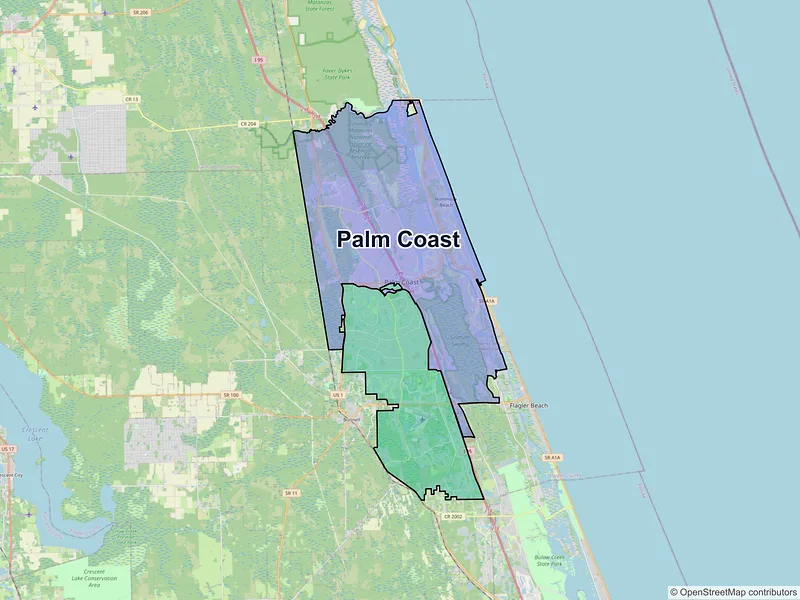Map of Palm Coast, Florida and ZIP codes
