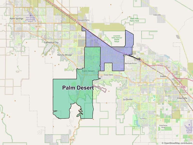 Map of Palm Desert, California and ZIP codes