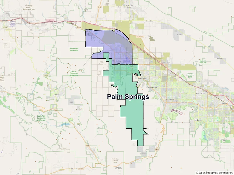 Map of Palm Springs, California and ZIP codes
