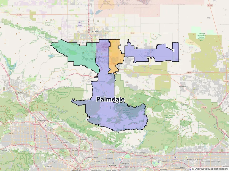 Map of Palmdale, California and ZIP codes