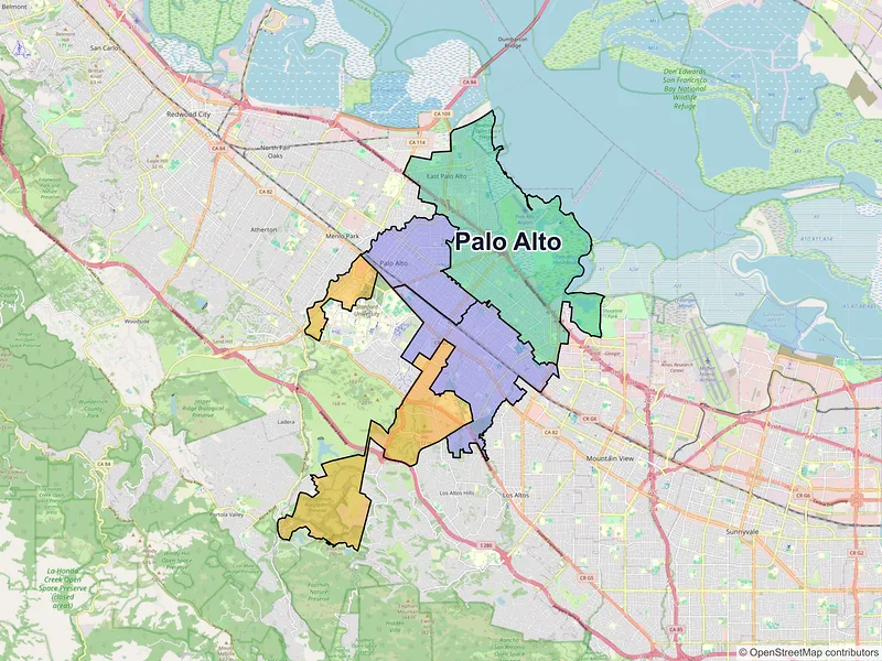 Map of Palo Alto, California and ZIP codes