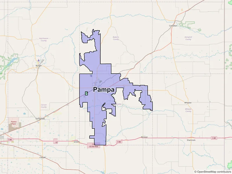 Map of Pampa, Texas and ZIP codes