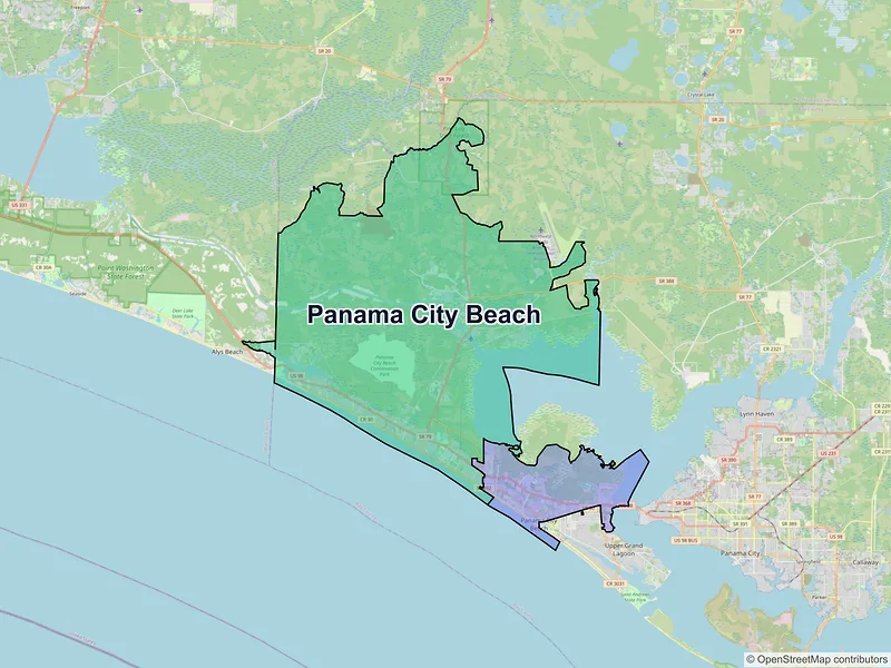 Map of Panama City Beach, Florida and ZIP codes
