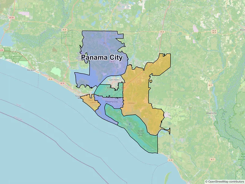 Map of Panama City, Florida and ZIP codes