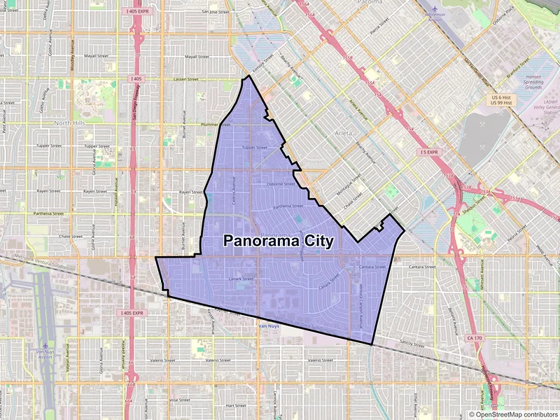 Map of Panorama City, California and ZIP codes