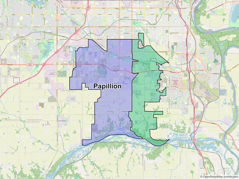 Map of Papillion, Nebraska and ZIP codes