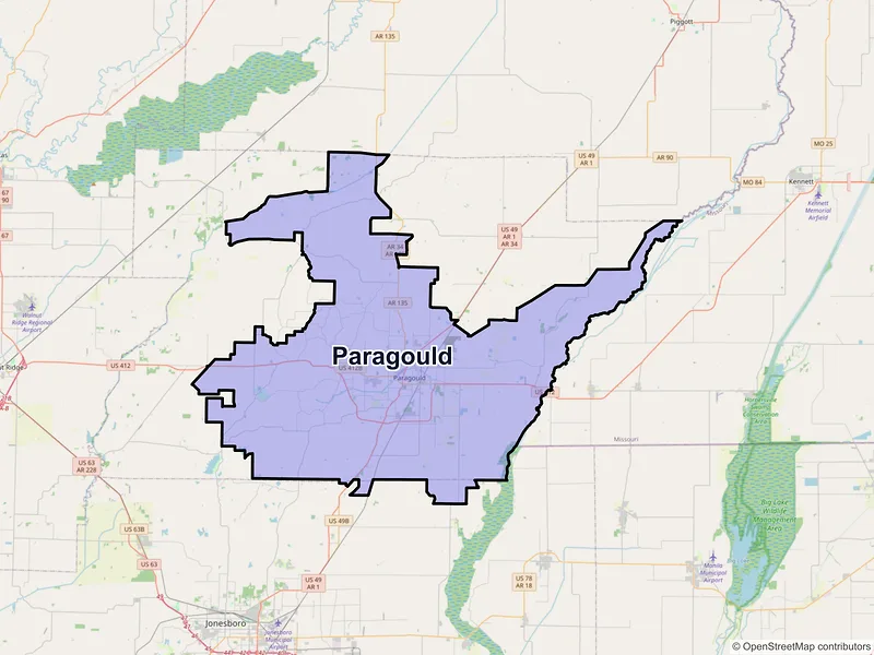 Map of Paragould, Arkansas and ZIP codes