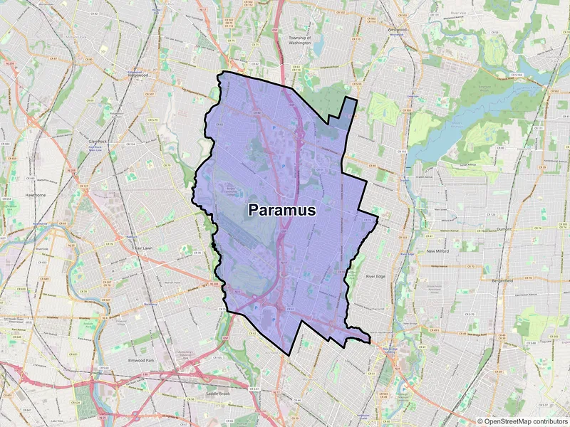 Map of Paramus, New Jersey and ZIP codes