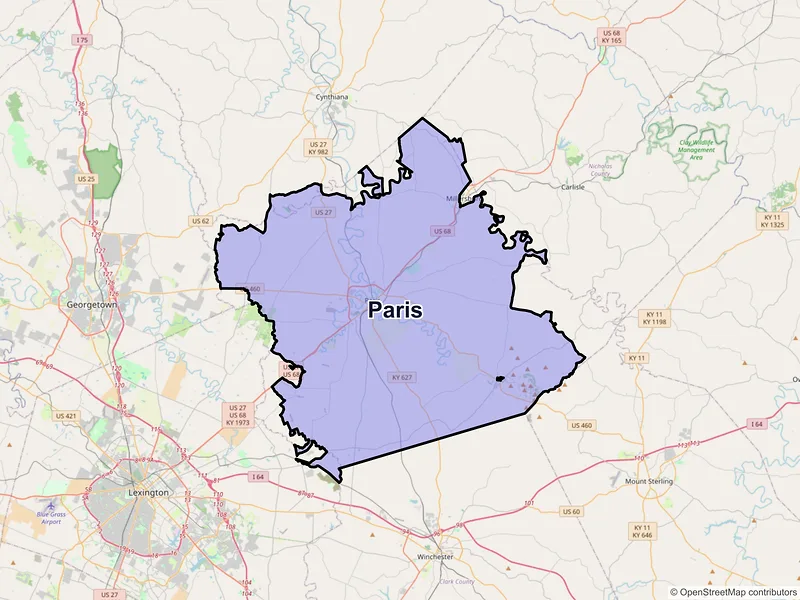 Map of Paris, Kentucky and ZIP codes