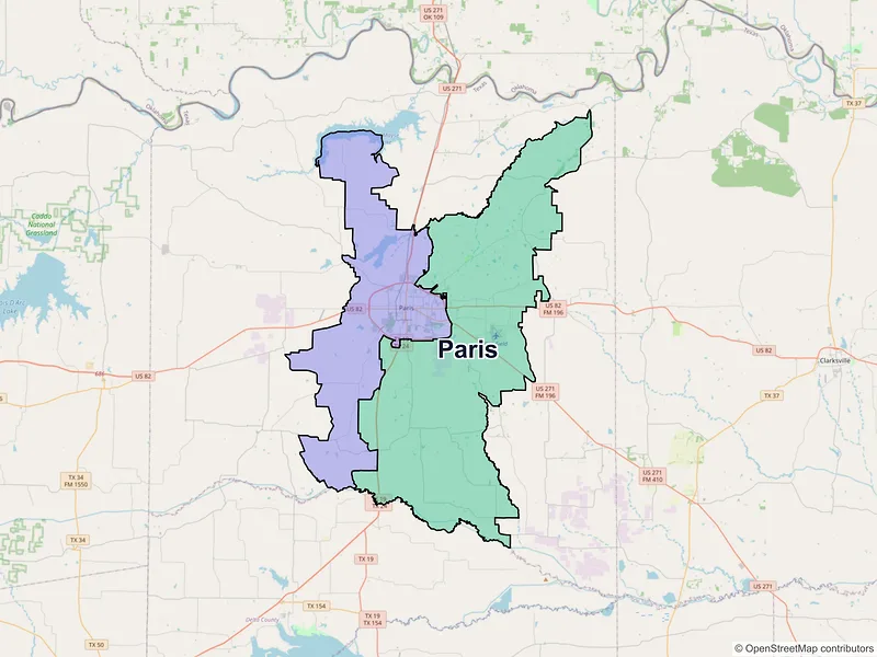 Map of Paris, Texas and ZIP codes