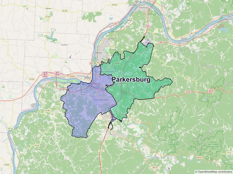 Map of Parkersburg, West Virginia and ZIP codes