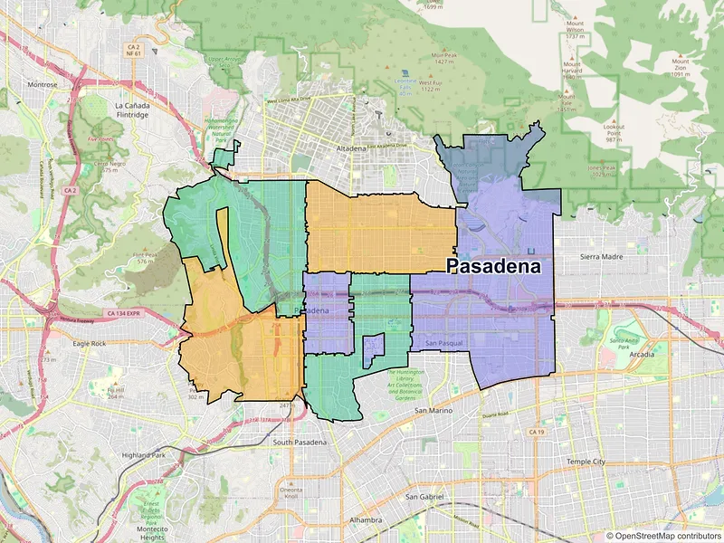 Map of Pasadena, California and ZIP codes
