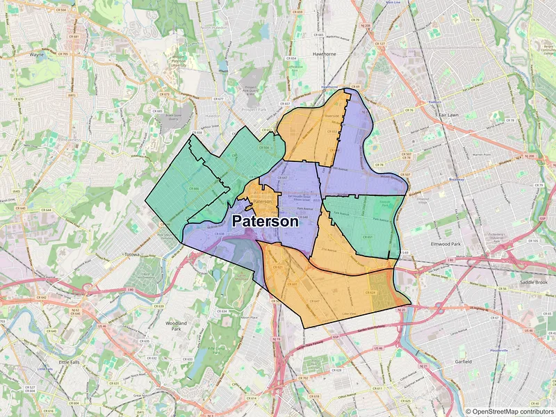 Map of Paterson, New Jersey and ZIP codes