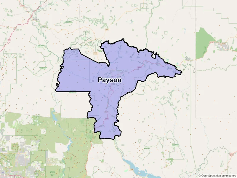 Map of Payson, Arizona and ZIP codes
