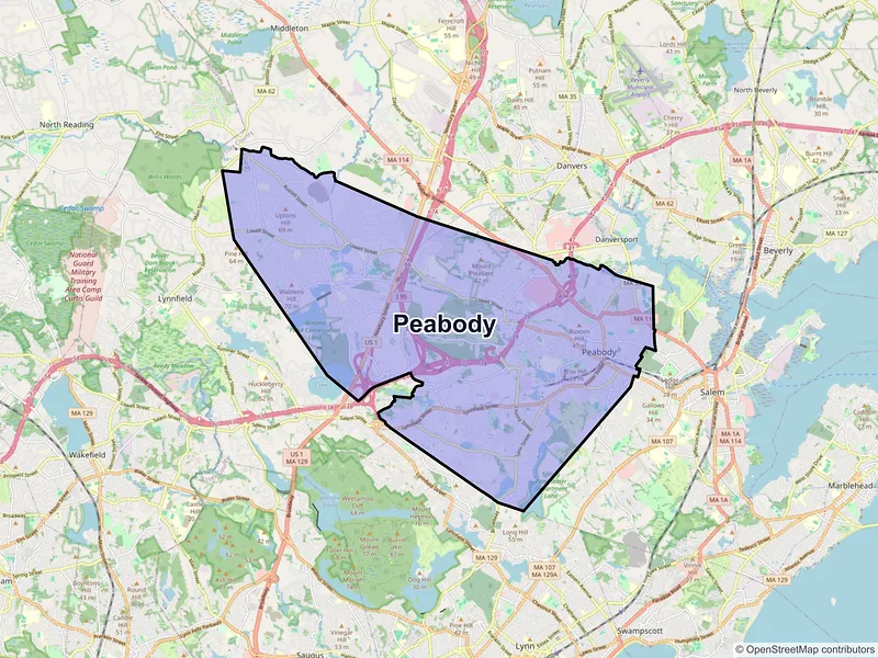 Map of Peabody, Massachusetts and ZIP codes