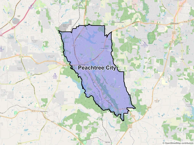 Map of Peachtree City, Georgia and ZIP codes