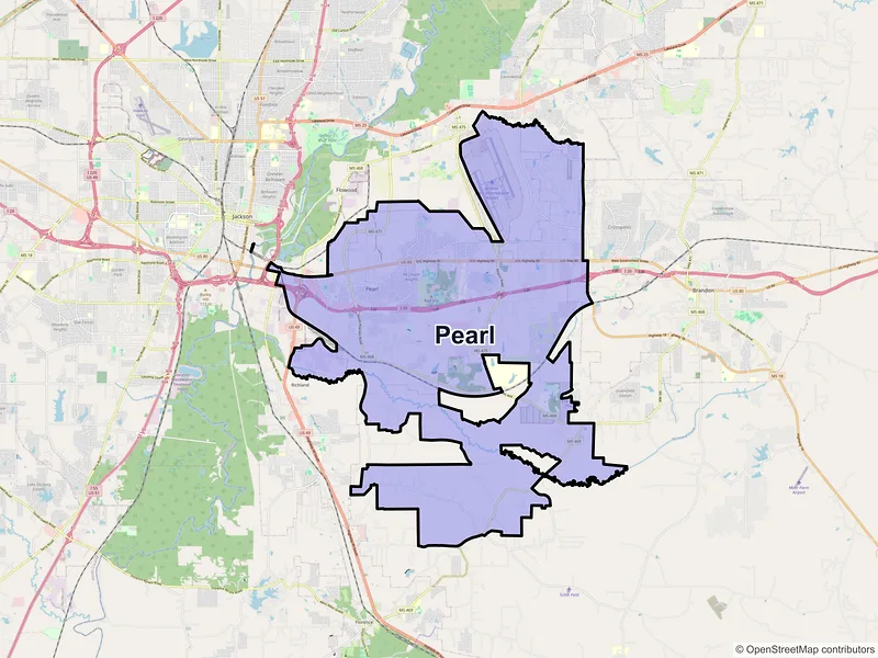 Map of Pearl, Mississippi and ZIP codes