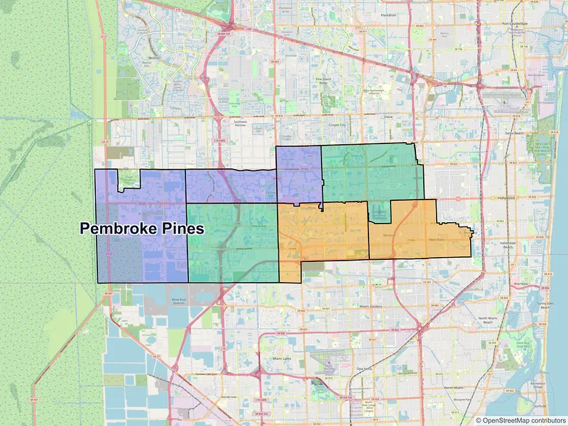 Map of Pembroke Pines, Florida and ZIP codes