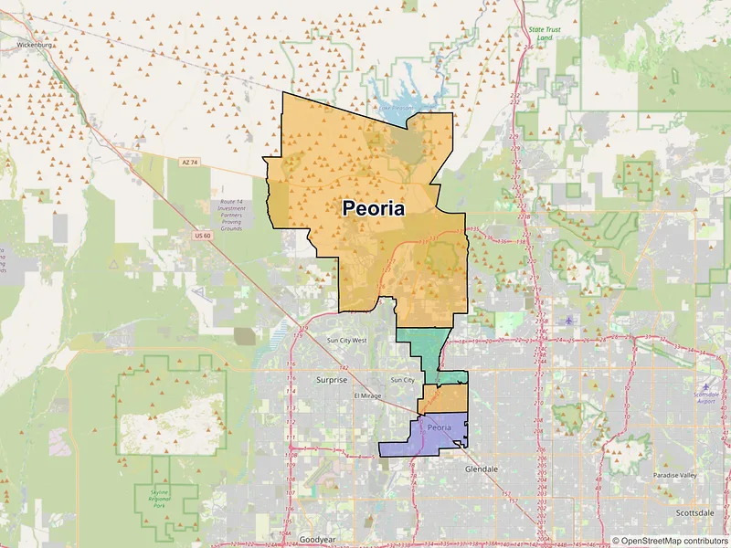 Map of Peoria, Arizona and ZIP codes