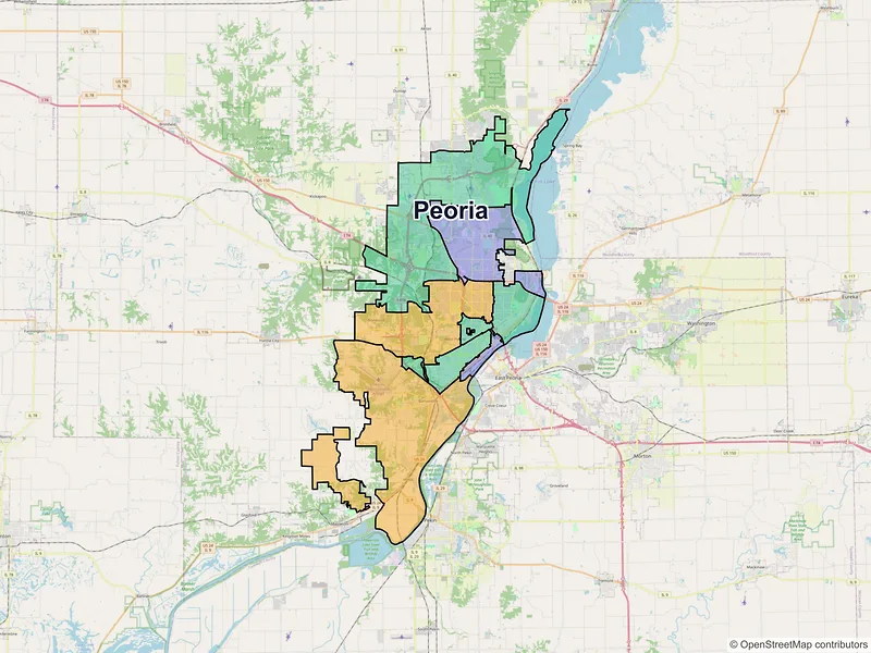 Map of Peoria, Illinois and ZIP codes