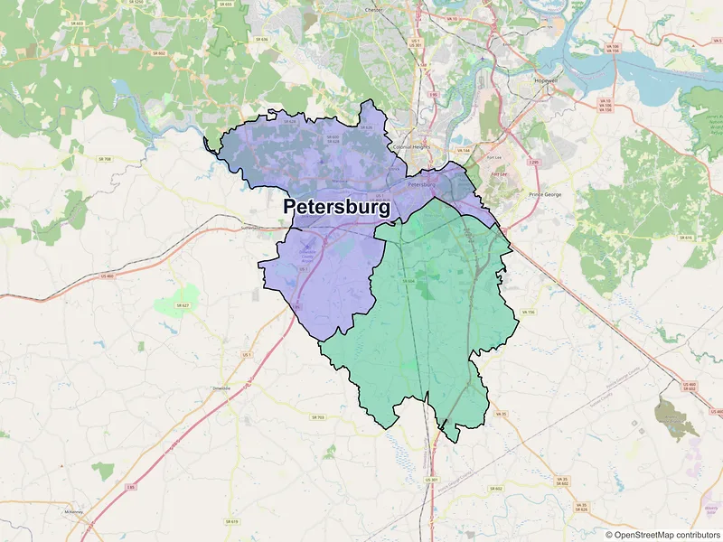 Map of Petersburg, Virginia and ZIP codes