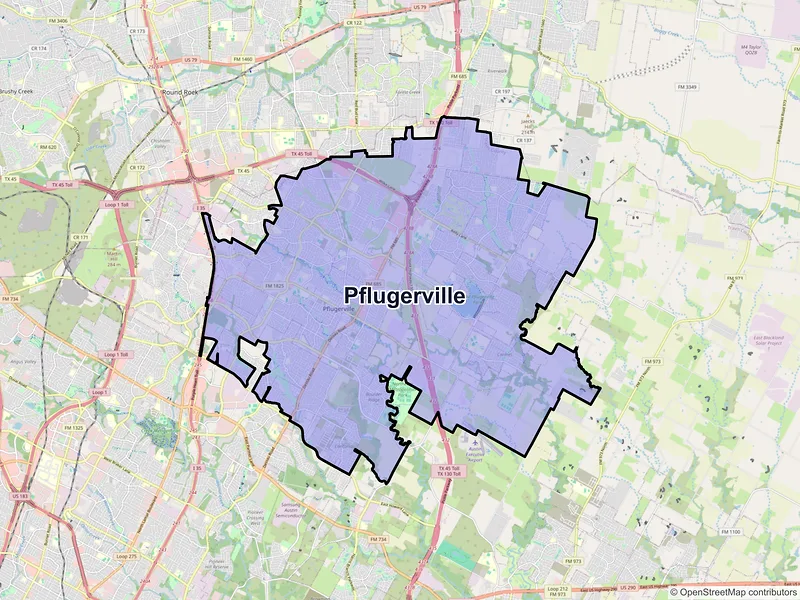 Map of Pflugerville, Texas and ZIP codes