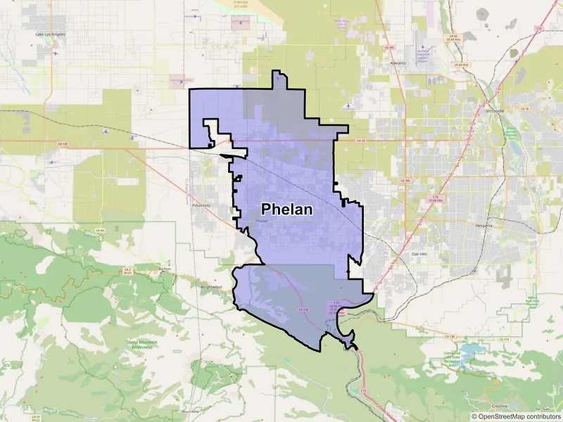 Map of Phelan, California and ZIP codes