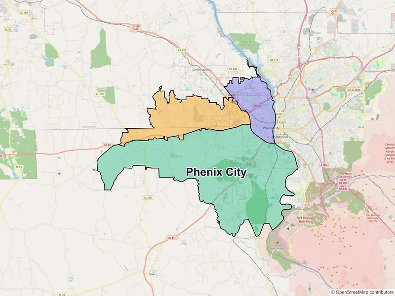 Map of Phenix City, Alabama and ZIP codes