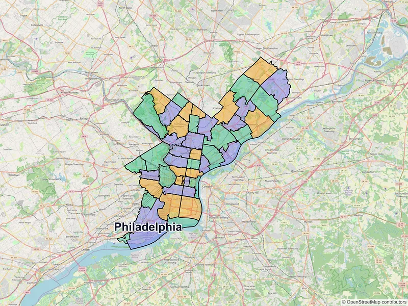 Map of Philadelphia, Pennsylvania and ZIP codes