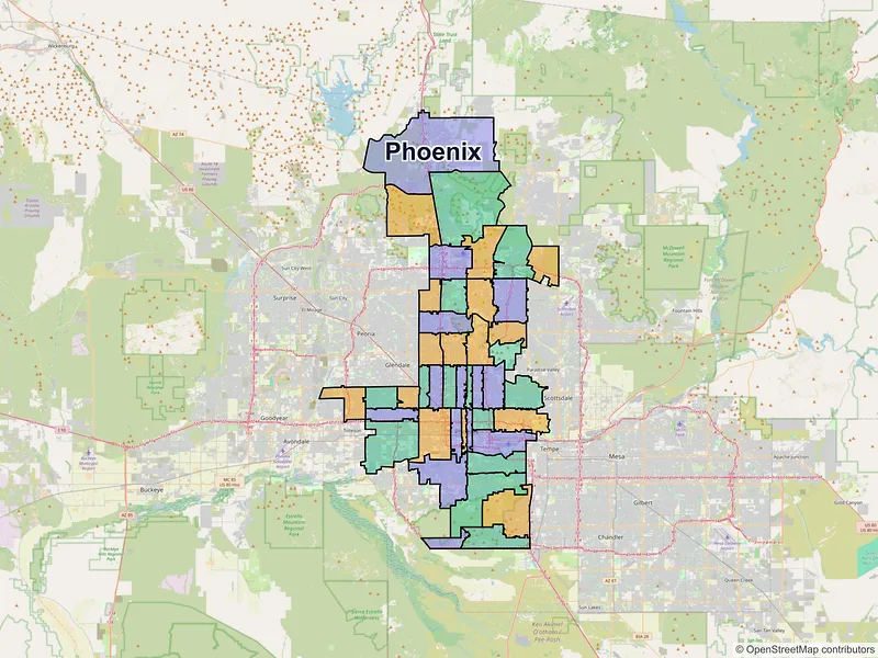 Map of Phoenix, Arizona and ZIP codes