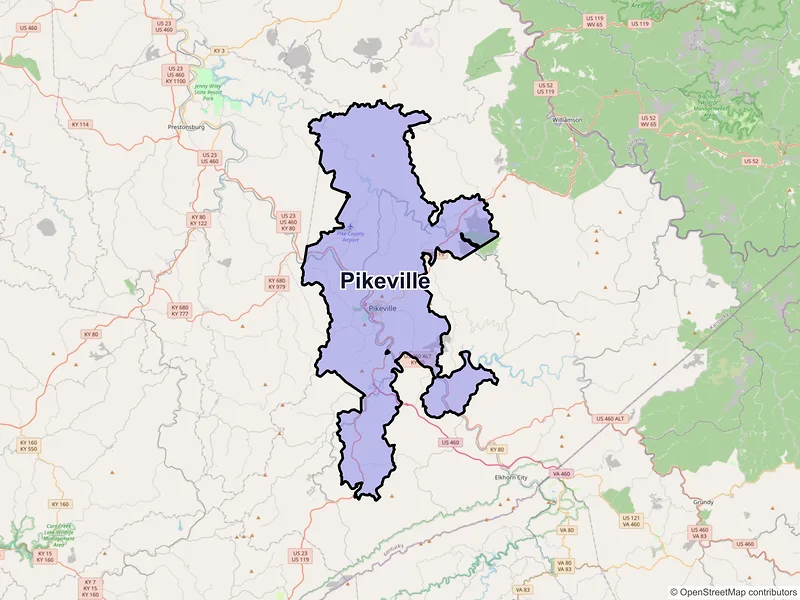 Map of Pikeville, Kentucky and ZIP codes