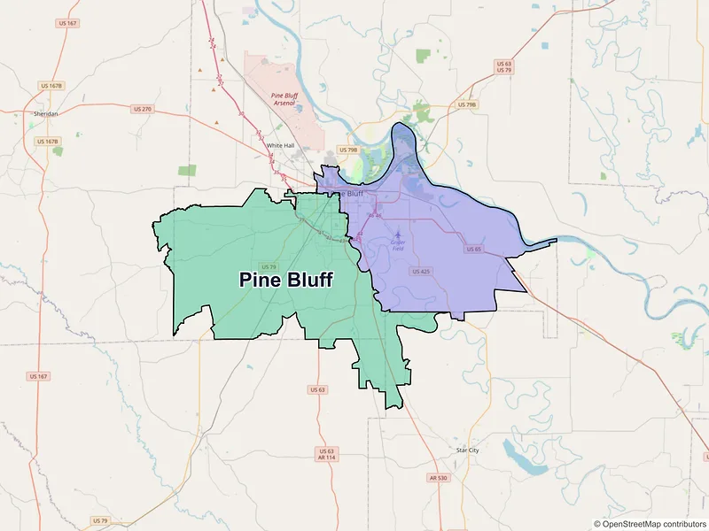 Map of Pine Bluff, Arkansas and ZIP codes