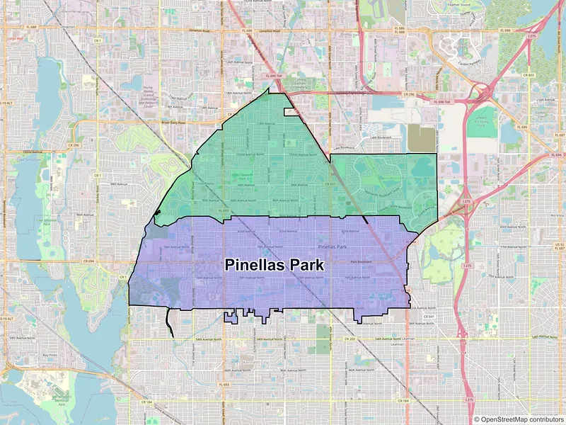 Map of Pinellas Park, Florida and ZIP codes