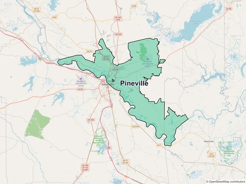 Map of Pineville, Louisiana and ZIP codes