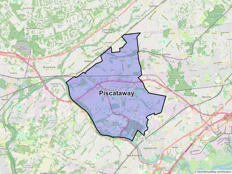 Map of Piscataway, New Jersey and ZIP codes