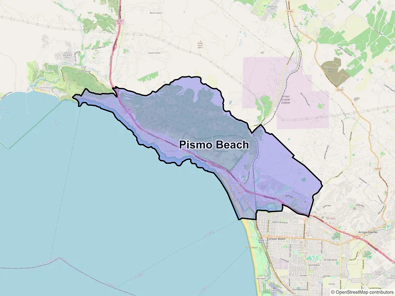 Map of Pismo Beach, California and ZIP codes