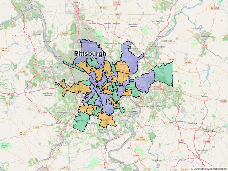 Map of Pittsburgh, Pennsylvania and ZIP codes