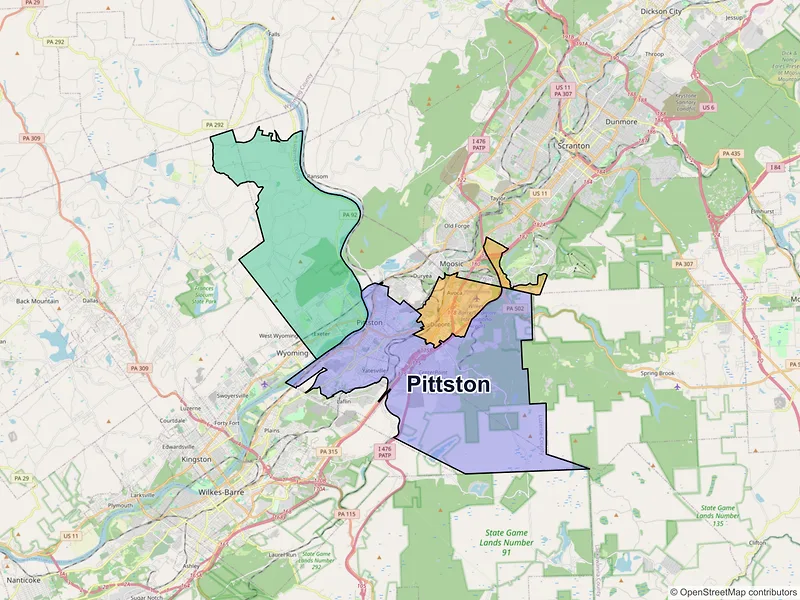 Map of Pittston, Pennsylvania and ZIP codes