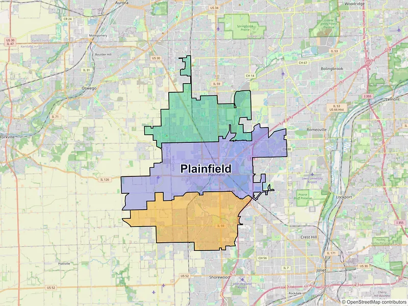Map of Plainfield, Illinois and ZIP codes