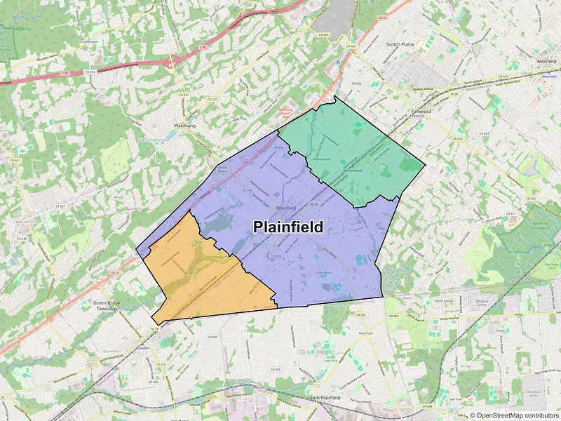 Map of Plainfield, New Jersey and ZIP codes