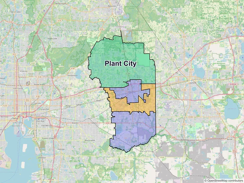 Map of Plant City, Florida and ZIP codes