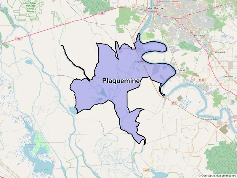 Map of Plaquemine, Louisiana and ZIP codes