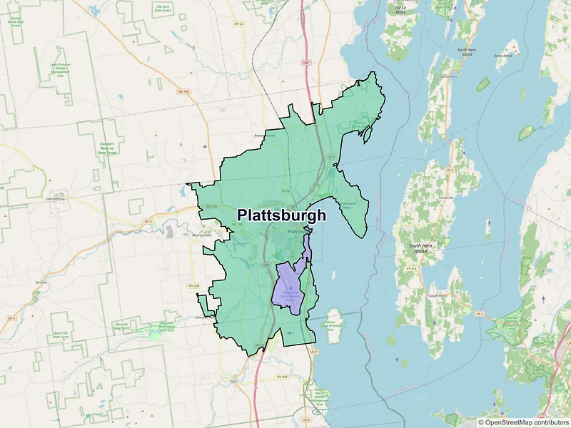 Map of Plattsburgh, New York and ZIP codes