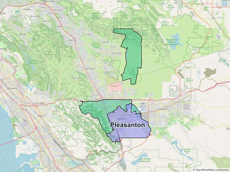 Map of Pleasanton, California and ZIP codes