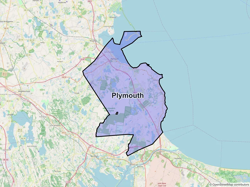 Map of Plymouth, Massachusetts and ZIP codes